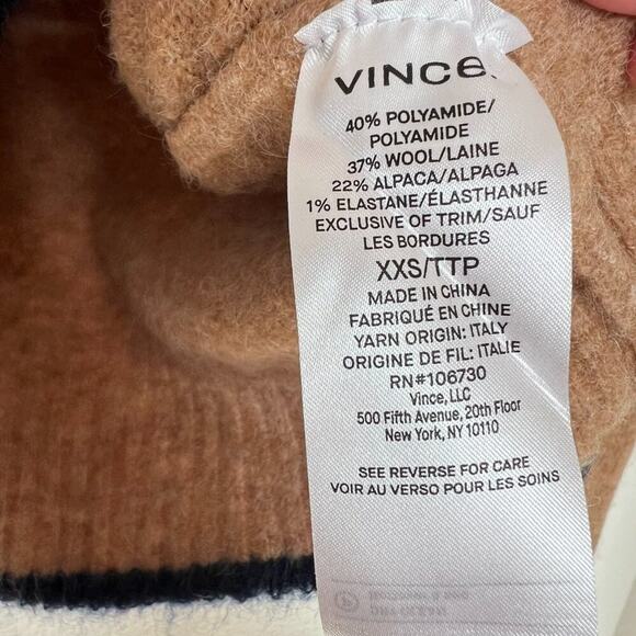 Vince Contrast Tip Tan Wool Alpaca Blend Crewneck Pullover Sweater - Picture 9 of 10